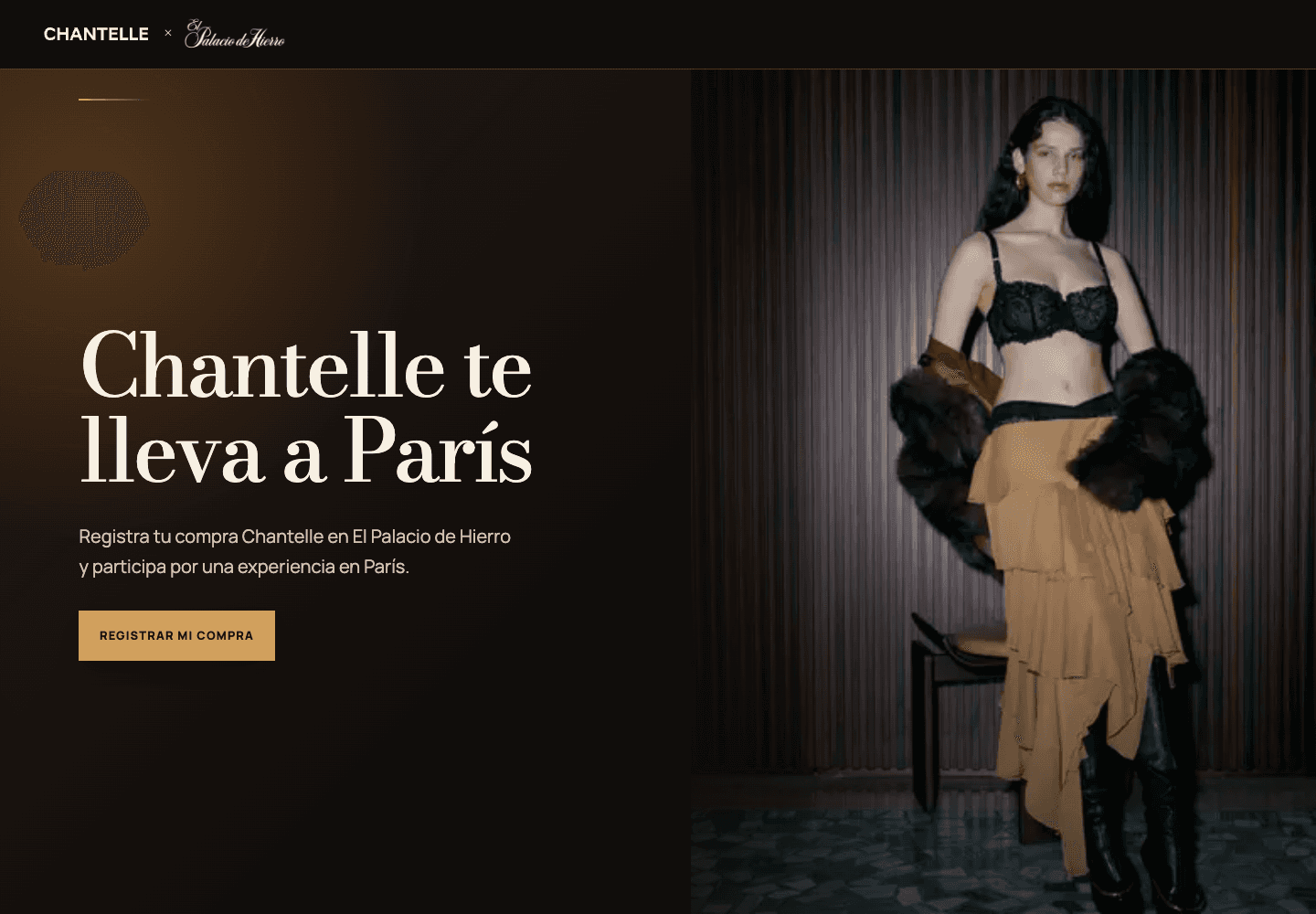 Desktop capture of the Chantelle campaign with brand lockup and Paris photography