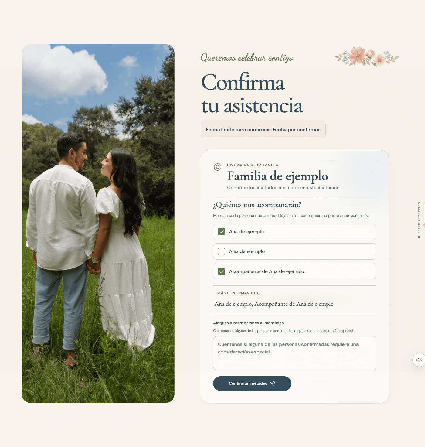 Family RSVP with two fictitious guests and one authorized companion